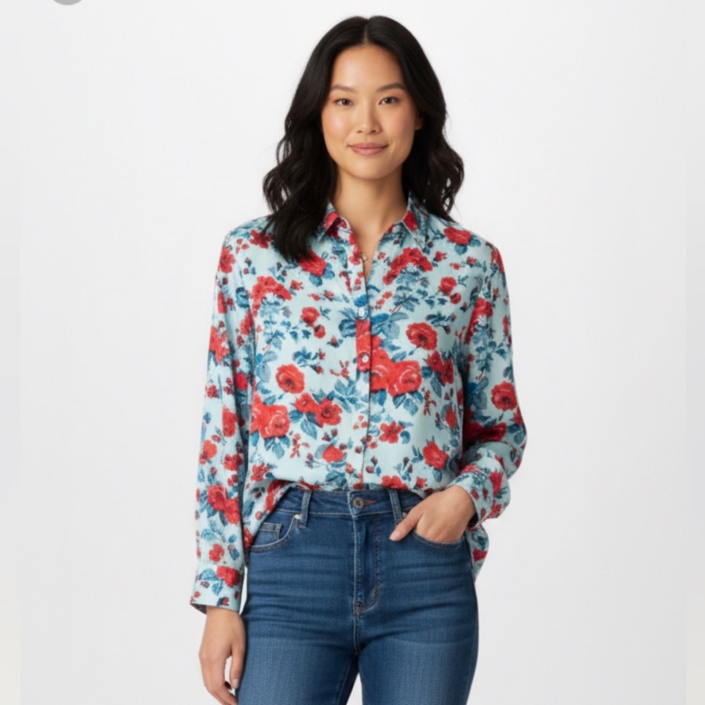 MSGM 100% SILK GORGEOUS FLORAL BUTTON UP BLOUSE - MADE IN ITALY